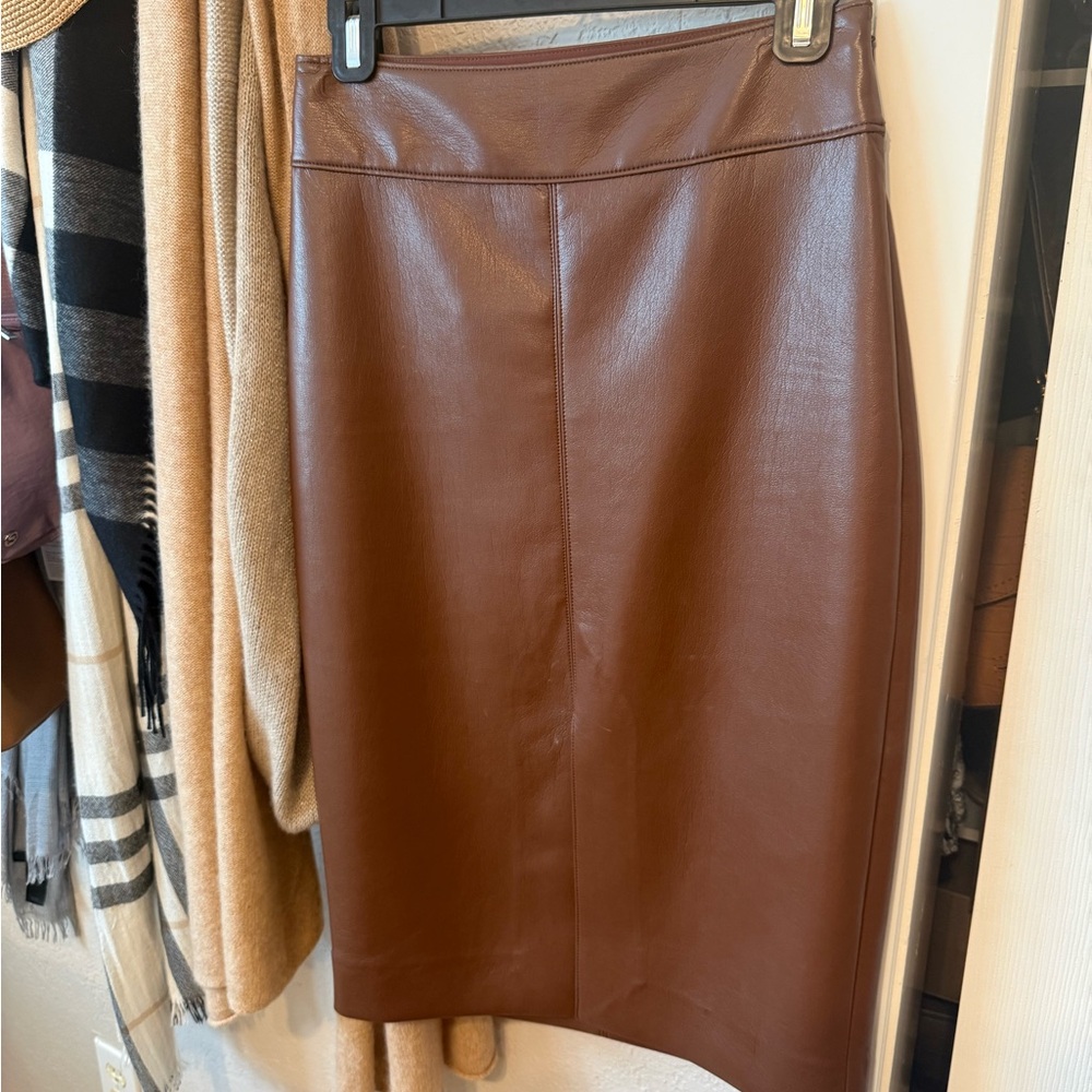 Babaton Rich Brown Leather Pencil Skirt